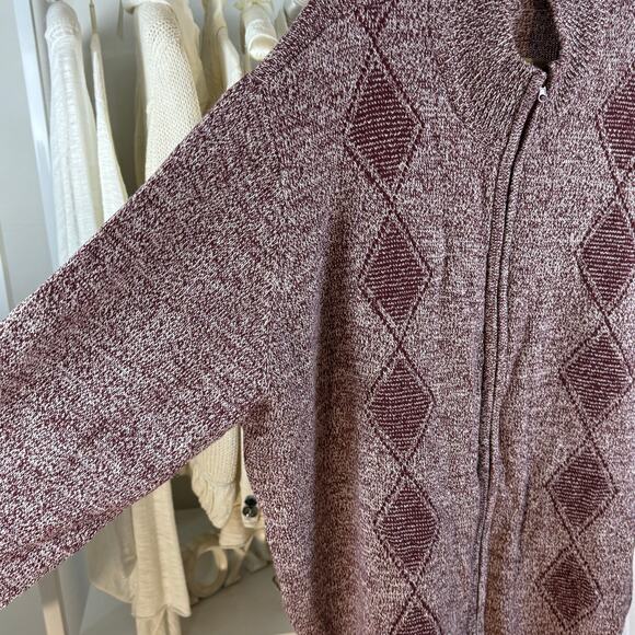 Haband Men's Plus sz 3X Cardigan burgundy diamond pattern, warm, classic, #4267 - Picture 4 of 10